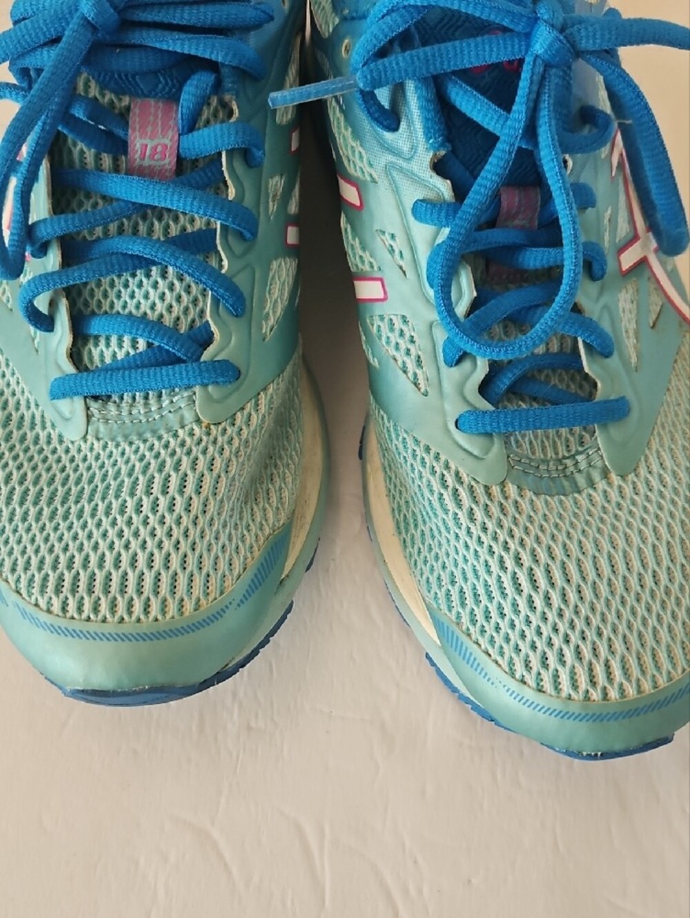 Asics Turquoise Blue Athletic Running Shoes with Pink Accents - Picture 4 of 10